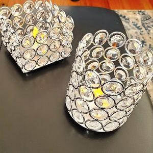 Crystal Bubble Silver Candle Holder with battery tealight choose round or square